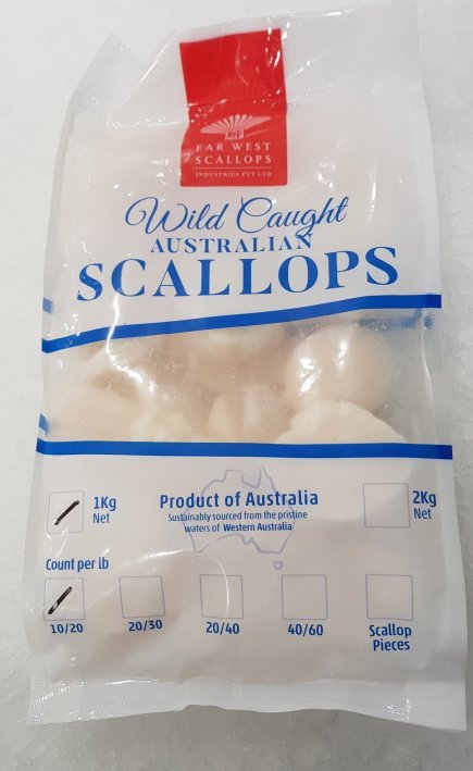 Frozen - WA Raw Scallop Meat Roe-off (1kg) 
